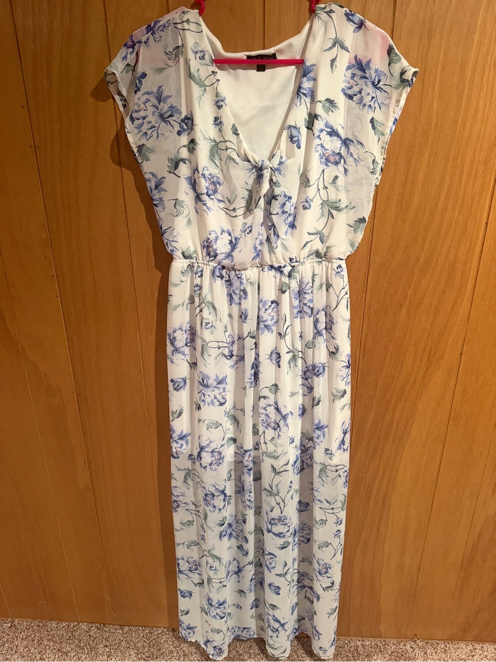 As U Wish White Maxi Dress with Blue Floral Print
